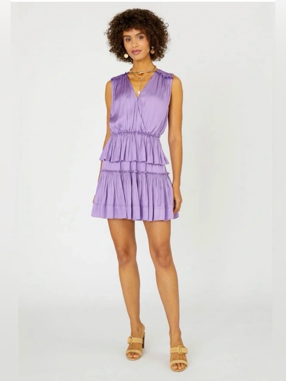 Current Air Lavender Purple Tiered Ruffle Surplus Sleeveless Mini Dress Small